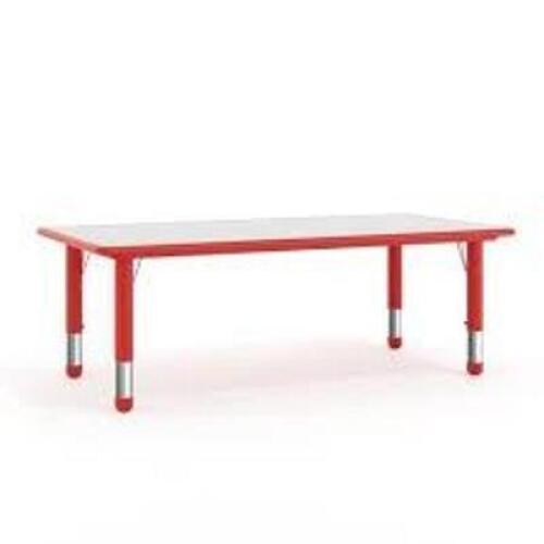 DESCRIPTION: (1) ADJUSTABLE HEIGHT ACTIVITY TABLE BRAND/MODEL: FLASH FURNITURE #YU-YCY-060-RED-GG INFORMATION: RED SIZE: 23.625"X 47.25"L RETAIL$: $18