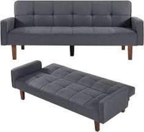 DESCRIPTION: (1) SOFA BED BRAND/MODEL: MEGA FURNISHING #SF2059DGY INFORMATION: DARK GREY SIZE: 33.9"D x 74.8"W x 33.1"H RETAIL$: $400.00 EA QTY: 1