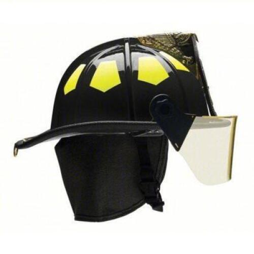 DESCRIPTION: (1) FIRE HELMET BRAND/MODEL: BULLARD #13W088 SIZE: 6-1/2 to 8 Fits Hat Size, Black, Fiberglass, Traditional Gloss, 4 in Faceshield RETAIL