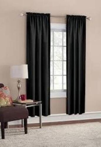 DESCRIPTION: (1) SET OF (2) BLACK OUT CURTAINS BRAND/MODEL: MAINSTAYS INFORMATION: BLACK SIZE: 30X84 RETAIL$: $29.96 EA QTY: 1
