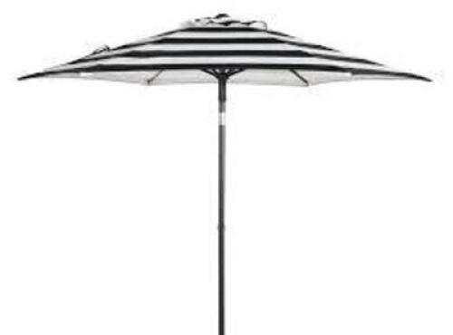 DESCRIPTION: (1) WHITE CABANA STRIPE UMBRELLA BRAND/MODEL: MAINSTAYS RETAIL$: $75.05 EA QTY: 1