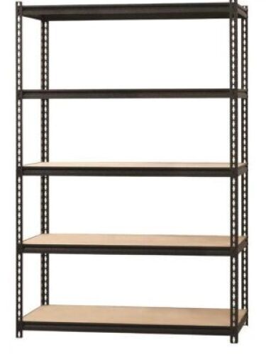 DESCRIPTION: (1) RIVET SHELVING, 5 SHELF UNIT BRAND/MODEL: IRON HORSE #20993 INFORMATION: BLACK SIZE: 72" H 48"W 18"D RETAIL$: $146.99 EA QTY: 1