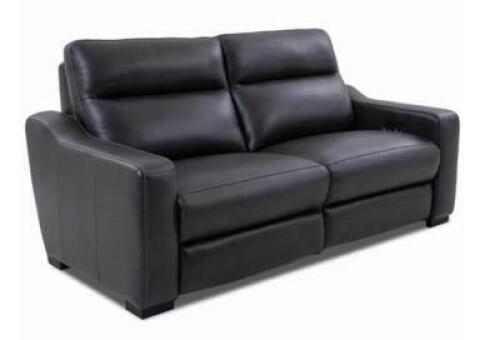 GRAY LEATHER POWER RECLINING LOVESEAT