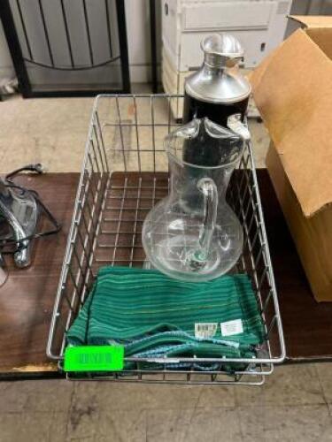 BASKET WITH ASSORTED PITCHERS