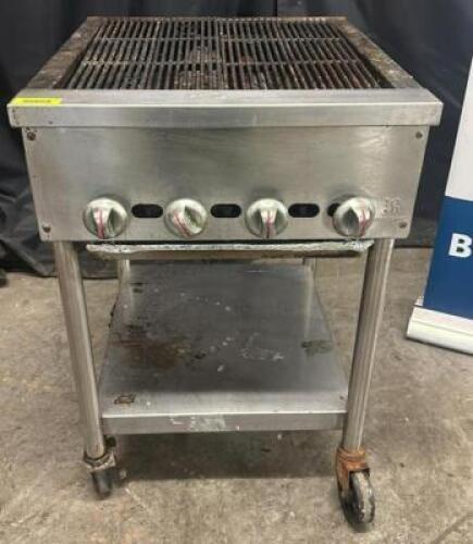DESCRIPTION 24" FOUR BURNER RADIANT CHARBROILER. ADDITIONAL INFORMATION NATURAL GAS, ON CASTERS SIZE 24" LOCATION BAY 6 QTY 1
