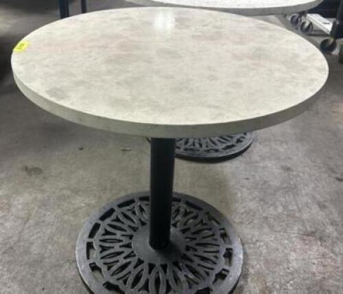 DESCRIPTION 30" ROUND MARBLE TABLE W/ CAST IRON BASE. SIZE 30" R LOCATION BAY 6 QTY 1