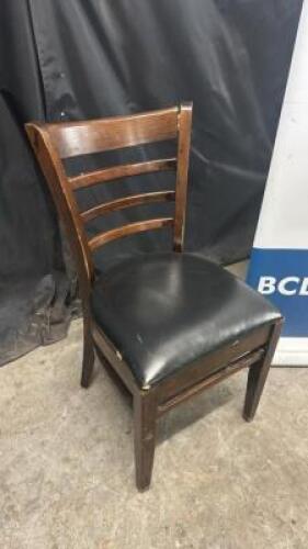 DESCRIPTION (4) LADDER BACK WOOD CHAIRS BLACK PADDED SEATS BRAND / MODEL: GAR PRODUCT ADDITIONAL INFORMATION FAIR CONDITION W/ SOME WEAR AND TEAR THIS