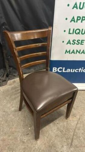 DESCRIPTION (4) LADDER BACK WOOD CHAIRS BLACK PADDED SEATS BRAND / MODEL: GAR PRODUCT ADDITIONAL INFORMATION FAIR CONDITION W/ SOME WEAR AND TEAR THIS