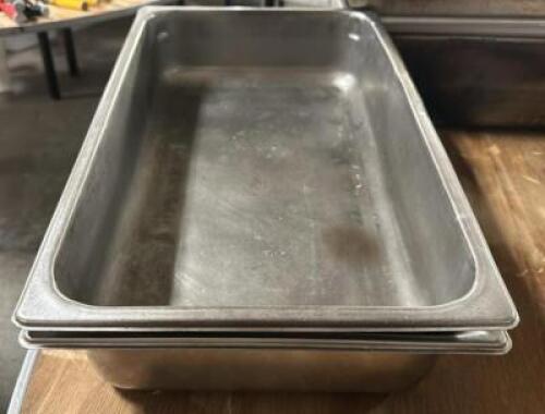 DESCRIPTION (2) FULL SIZE STAINLESS INSERTS THIS LOT IS: SOLD BY THE PIECE SIZE 4" DEEP LOCATION BAY 6 QTY 2