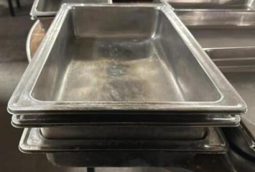 DESCRIPTION (2) FULL SIZE STAINLESS WATER PANS THIS LOT IS: SOLD BY THE PIECE SIZE 4" DEEP LOCATION BAY 6 QTY 3