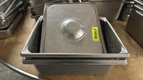 DESCRIPTION (2) HALF SIZE STAINLESS INSERTS W/ LIDS THIS LOT IS: SOLD BY THE PIECE SIZE 4" DEEP LOCATION BAY 6 QTY 2