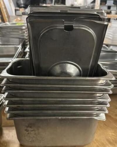 DESCRIPTION (6) 1/3 SIZE STAINLESS INSERTS AND LIDS THIS LOT IS: SOLD BY THE PIECE SIZE 6" DEEP LOCATION BAY 6 QTY 6