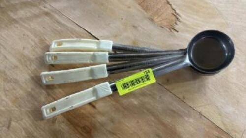 DESCRIPTION (4) STAINLESS PORTION SCOOPS THIS LOT IS: SOLD BY THE PIECE LOCATION BAY 6 QTY 4