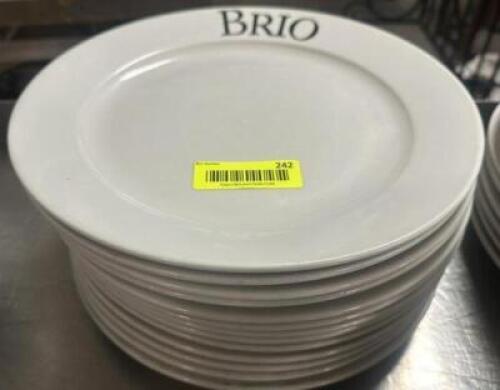 DESCRIPTION (12) 12" CHINA PLATES " BRIO LOGO" BRAND / MODEL: LIBBEY THIS LOT IS: SOLD BY THE PIECE SIZE 12" LOCATION BAY 6 QTY 12