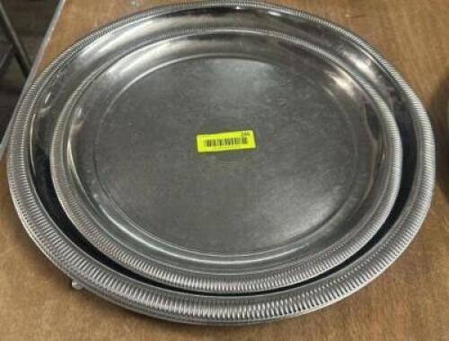 DESCRIPTION (2) ASSORTED ROUND STAINLESS SERVING TRAYS THIS LOT IS: SOLD BY THE PIECE LOCATION BAY 6 QTY 2
