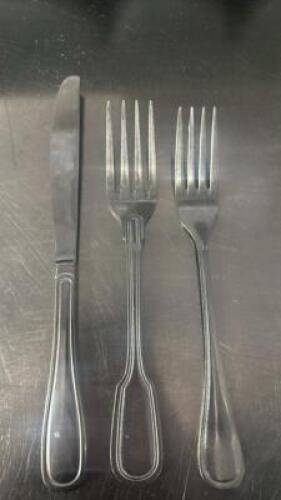DESCRIPTION (25) SETS OF (1) STAINLESS KNIVES AND (2) STAINLESS FORKS. THIS LOT IS: SOLD BY THE PIECE LOCATION BAY 6 QTY 25