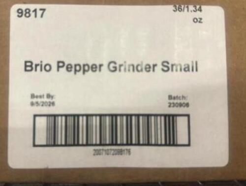 DESCRIPTION (1) CASE OF BRIO PEPPER GRINDERS ADDITIONAL INFORMATION 36 IN CASE LOCATION BAY 6 QTY 1