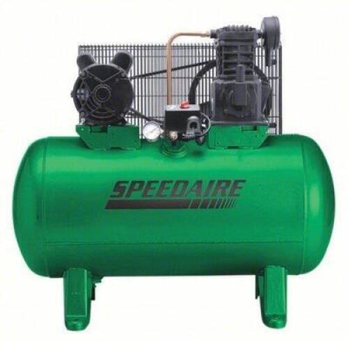 DESCRIPTION: (1) ELECTRIC AIR COMPRESSOR BRAND/MODEL: SPEEDAIRE #4B237 INFORMATION: GREEN SIZE: 3 HP, 1 STAGE, HORIZONTAL, 30 GAL TANK, 9.1 CFM, BASE