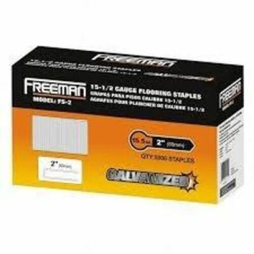 DESCRIPTION: (1) BOX OF (5000) STAPLES BRAND/MODEL: FREEMAN #FS-2 INFORMATION: 15.5 GAUGE SIZE: 2" RETAIL$: $52.22 EA QTY: 1