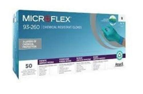 DESCRIPTION: (1) BOX OF (50) PAIRS OF RUBBER GLOVES BRAND/MODEL: MICROFLEX #N872 INFORMATION: BLUE SIZE: XXXL RETAIL$: $38.00 EA QTY: 1