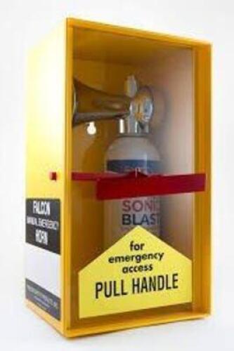 DESCRIPTION: (1) PULL STATION WALL MOUNT BRAND/MODEL: FALCON #53UJ35 SIZE: 13 1/4 in Overall Ht, 5 1/4 in Overall Wd, Yellow RETAIL$: $99.75 EA QTY: 1