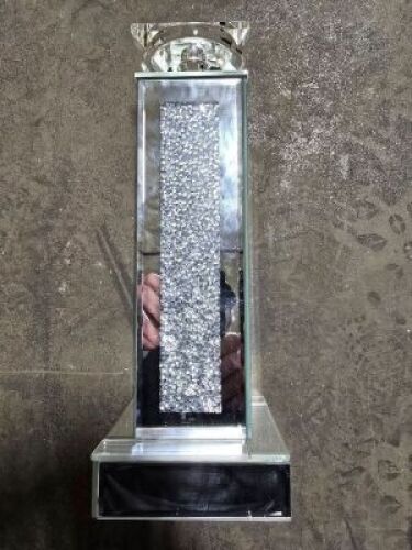 DESCRIPTION: (2) CANDLE STICK HOLDERS INFORMATION: GLASS AND RHINESTONE RETAIL$: $29.99 EA QTY: 2