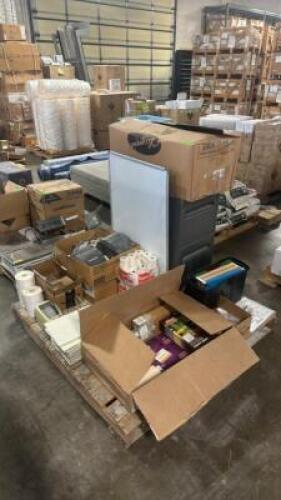 FULL PALLET OF ASSORTED OFFICE SUPPLIES AND HARDWARE