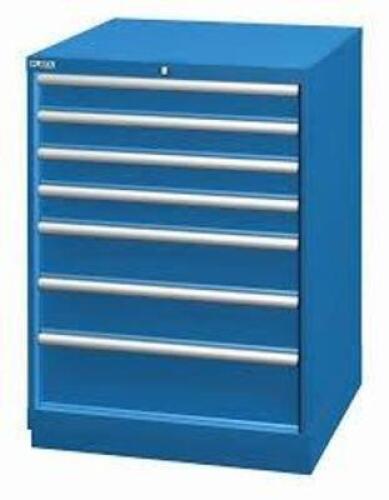 DESCRIPTION: (1) TOOL BOX CABINETBRAND/MODEL: LISTAINFORMATION: BLUISH GREY, 7 DRAWERSIZE: APPROX 28" X 29" X 60"RETAIL$: $2835.99 EAQTY: 1