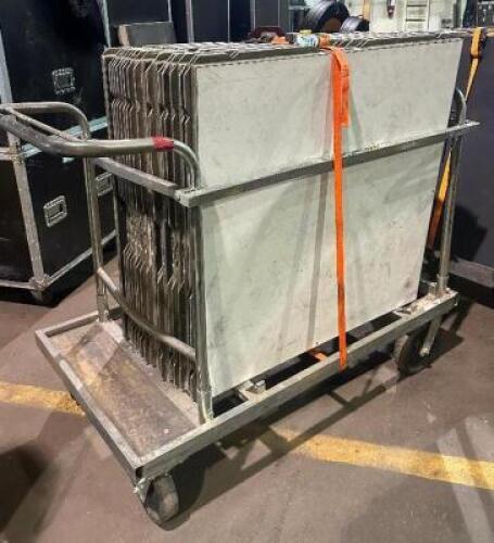 DESCRIPTION: PORTABLE WHITE DANCE FLOOR WITH CART AND HARDWARE ADDITIONAL INFORMATION: 16 PC. TOTAL SIZE: 4' X 4' PIECES LOCATION: SECOND FLOOR. THIS