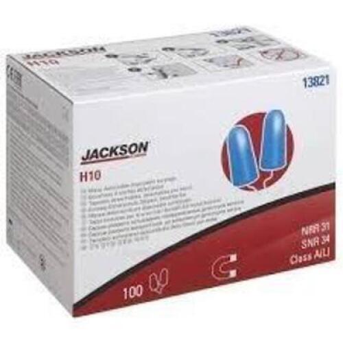 DESCRIPTION: (4) BOXES OF (100) PAIRS OF DISPOSABLE EARPLUGS BRAND/MODEL: JACKSON #13821 INFORMATION: BLUE, METAL DETECTABLE RETAIL$: $396.89 EA QTY: