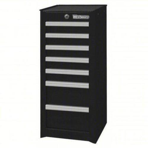 DESCRIPTION: (1) SIDE TOOL CABINET BRAND/MODEL: WESTWARD #32H865 INFORMATION: BLACK, METAL, 7 DRAWER SIZE: 15 1/2 IN W X 18 IN D X 33 7/8 IN H RETAIL$
