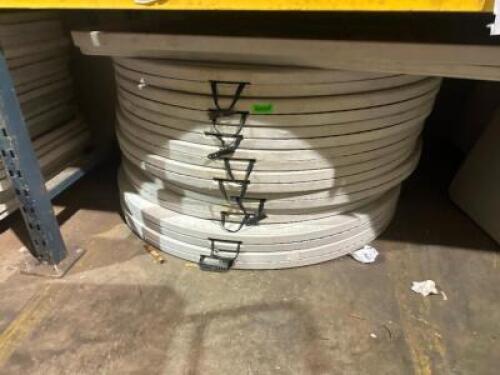 DESCRIPTION: (9) - PLASTIC ROUND RESIN FOLDING TABLES SIZE: 60" LOCATION: FIRST FLOOR THIS LOT IS: SOLD BY THE PIECE QTY: 9