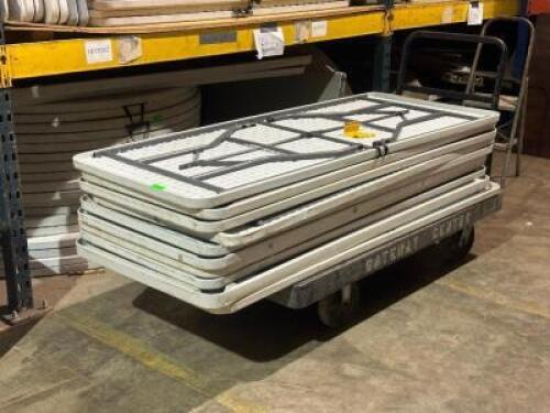 DESCRIPTION: (10) - PLASTIC FOLDING TABLES SIZE: 6' LOCATION: FIRST FLOOR THIS LOT IS: SOLD BY THE PIECE QTY: 10