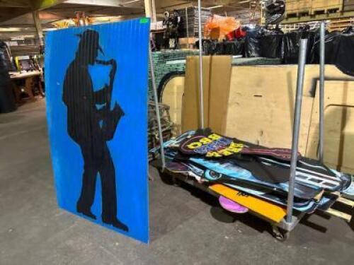 DESCRIPTION: ASSORTED A-FRAM SIGNS AND PROPS ADDITIONAL INFORMATION: CONTENTS OF CART ONLY. LOCATION: SECOND FLOOR. THIS LOT IS: ONE MONEY QTY: 1