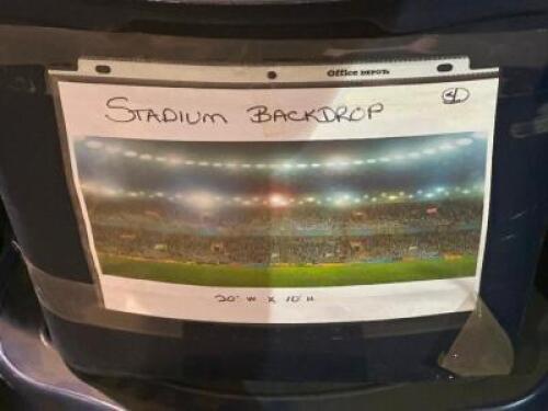 DESCRIPTION: 10X20 MUSLIN BACKDROP OF STADIUM CROWD LOCATION: SECOND FLOOR. THIS LOT IS: ONE MONEY QTY: 1