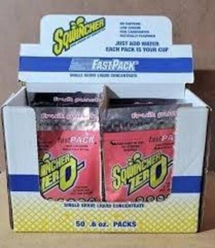 DESCRIPTION: (4) BOXES OF (50) SPORTS DRINK MIX CONCENTRATE BRAND/MODEL: SQWINCHER #8ZT64 INFORMATION: FRUIT PUNCH RETAIL$: $24.73 EA QTY: 4
