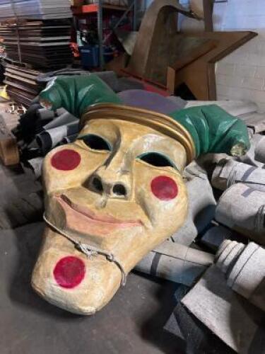 DESCRIPTION: LARGE VINTAGE MARDI GRAS MASK DECORATION SIZE: APPROX. 10 FT. TALL LOCATION: SECOND FLOOR. THIS LOT IS: ONE MONEY QTY: 1