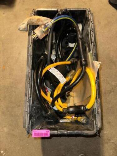 DESCRIPTION: PLASTIC TOTE WITH ASSORTED EXTENSION CORDS LOCATION: LEVEL 1 QTY: 1