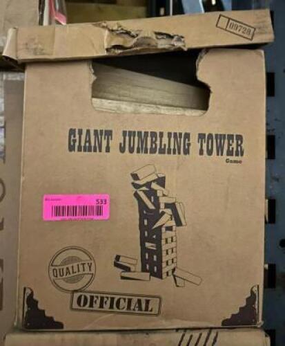 DESCRIPTION: GIANT JUMBLING TOWER GAME LOCATION: ELECTRONICS CAGE QTY: 1