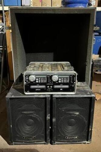 DESCRIPTION: (2) 200W SPEAKERS WITH CD PLAYER/MIXER BRAND/MODEL: KUSTOM INFORMATION: WITH TRAVEL CASE LOCATION: ELECTRONICS CAGE QTY: 1