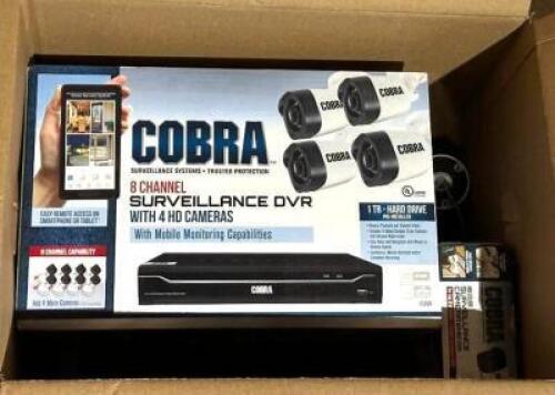 DESCRIPTION: 5-CAMERA SECURITY SYSTEM WITH DVR BRAND/MODEL: COBRA LOCATION: ELECTRONICS CAGE QTY: 1