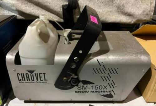 DESCRIPTION: SNOW MACHINE BRAND/MODEL: CHAUVET SM-150X LOCATION: OUTSIDE ELECTRONICS CAGE QTY: 1