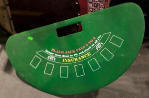 DESCRIPTION: FOLDABLE BLACKJACK TABLE ADDITIONAL INFORMATION: MISSING ONE LEG SIZE: 40"X75"X30" LOCATION: LEVEL 2 QTY: 1