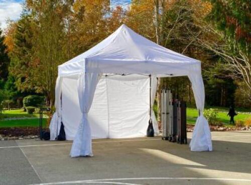 DESCRIPTION: 10X10 COMMERCIAL POP-UP TENT BRAND/MODEL: UNDERCOVER INFORMATION: FRAME WITH TOP, INLCLUDES SIDEWALLS, $479 NEW LOCATION: WAREHOUSE QTY: