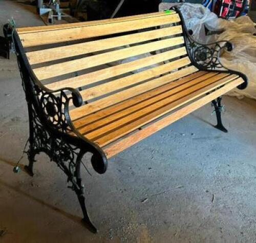DESCRIPTION: WOODEN BENCH WITH METAL FRAME SIZE: 48" LOCATION: 3039 NAMEOKI DRIVE QTY: 1