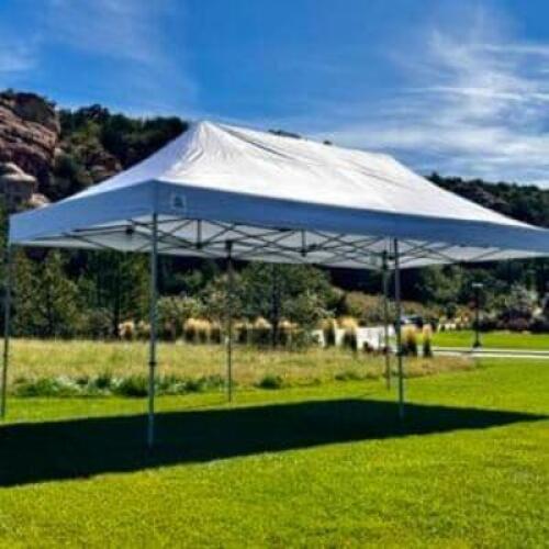 DESCRIPTION: 10X20 COMMERCIAL POP-UP TENT INFORMATION: FRAME WITH TOP, INCLUDES SIDEWALLS, $749 NEW LOCATION: WAREHOUSE QTY: 1