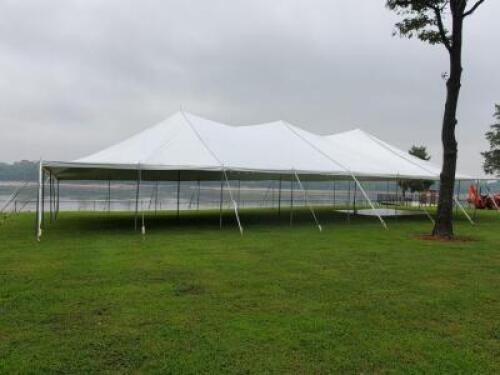 DESCRIPTION: 40X60 POLE TENT BRAND/MODEL: AFFORDABLE TENT COMPANY INFORMATION: INCLUDES: 2 WHITE TOP ENDS (40X20), 1 WHITE TOP MID (40X20), 20 10' SID