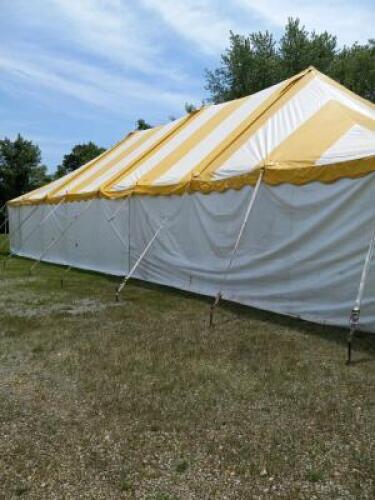 DESCRIPTION: 30X60 ORANGE/WHITE TOP POLE TENT INFORMATION: TOP ONLY LOCATION: WAREHOUSE QTY: 1