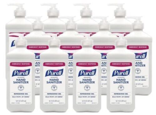 DESCRIPTION:&nbsp;(12) ADVANCED HAND SANITIZERBRAND/MODEL:&nbsp;PURELLSIZE:&nbsp;16 FL OZRETAIL$:&nbsp;$7.68 EAQTY:&nbsp;12