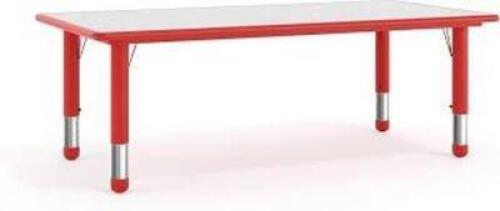 DESCRIPTION: (1) ADJUSTABLE ACTIVITY TABLEBRAND/MODEL: FLASH FURNITURE #YU-YCY-060-RED-GGINFORMATION: RED AND WHITE, TOP ONLY, NO LEGSSIZE: 23.625" W X 47.25" L X ADJUSTABLE HEIGHTRETAIL$: $229.96 EAQTY: 1